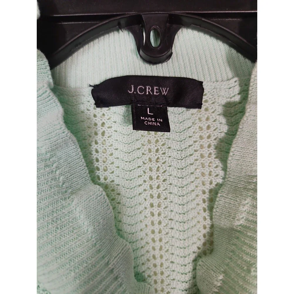 J CREW Women's Size L Mint Green Knit Sweater Ruffle Mockneck Long Sleeve - Picture 4 of 8